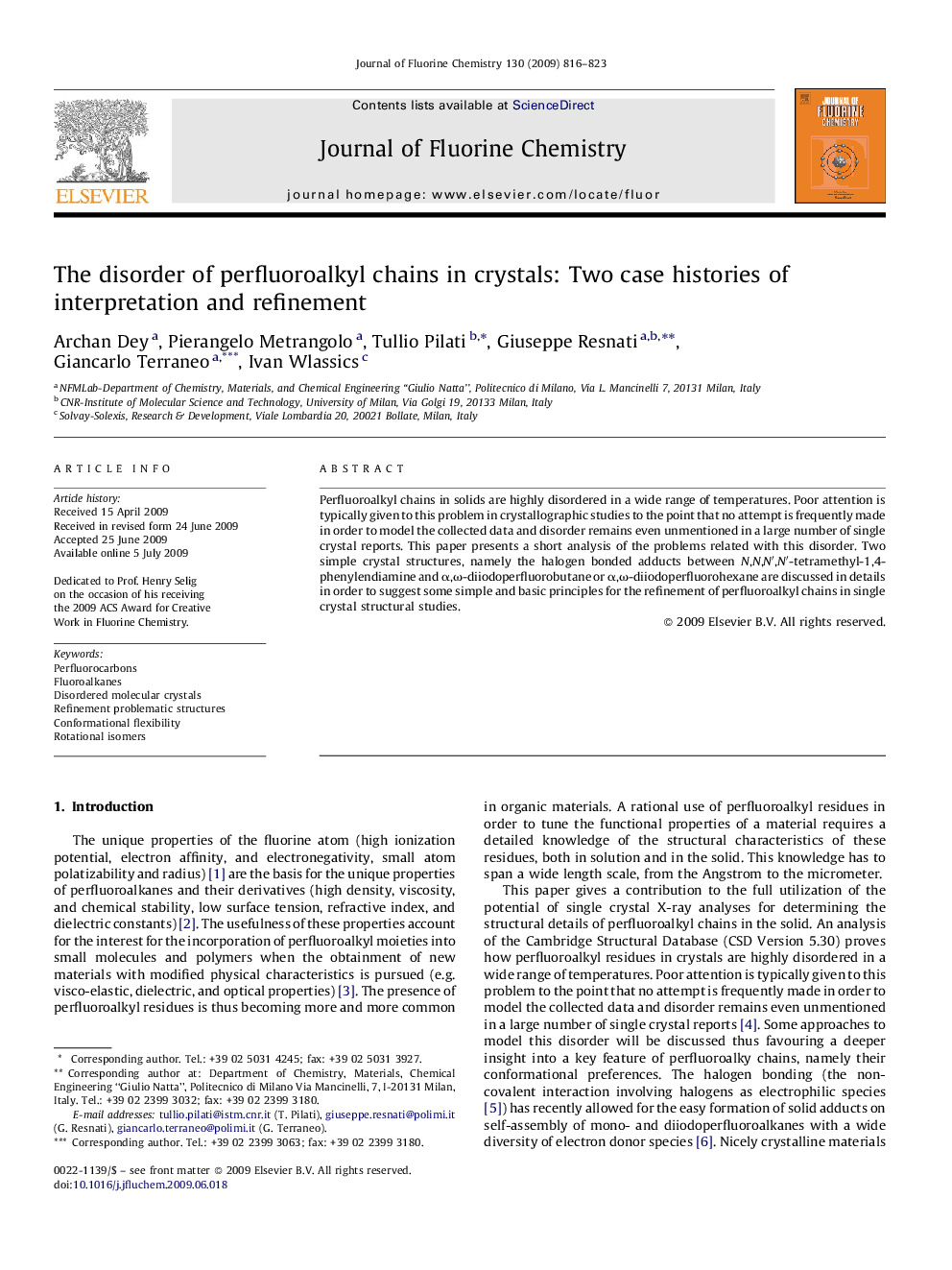 The disorder of perfluoroalkyl chains in crystals: Two case histories of interpretation and refinement