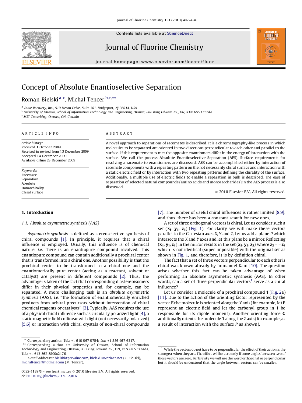 Concept of Absolute Enantioselective Separation