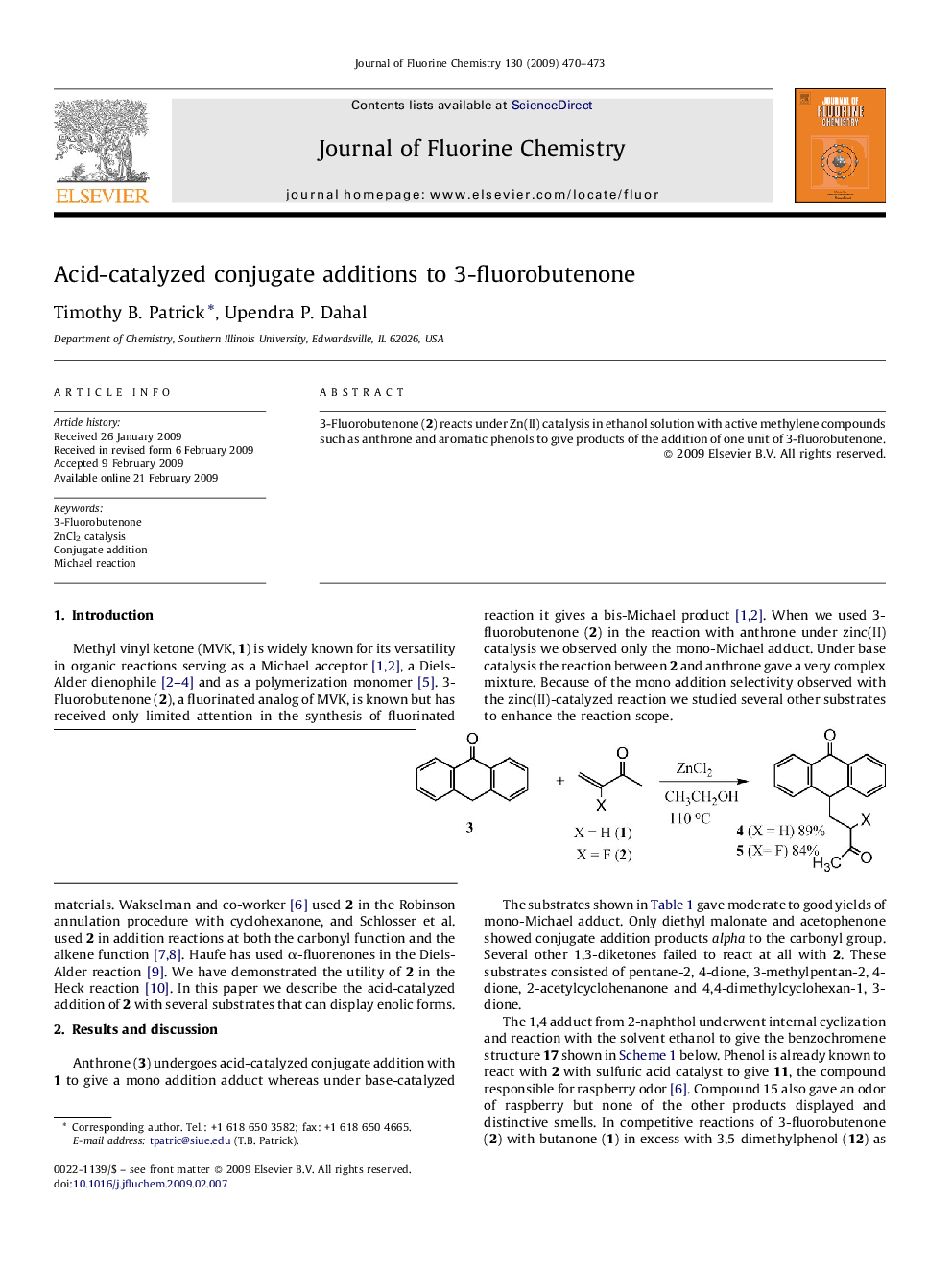 Acid-catalyzed conjugate additions to 3-fluorobutenone