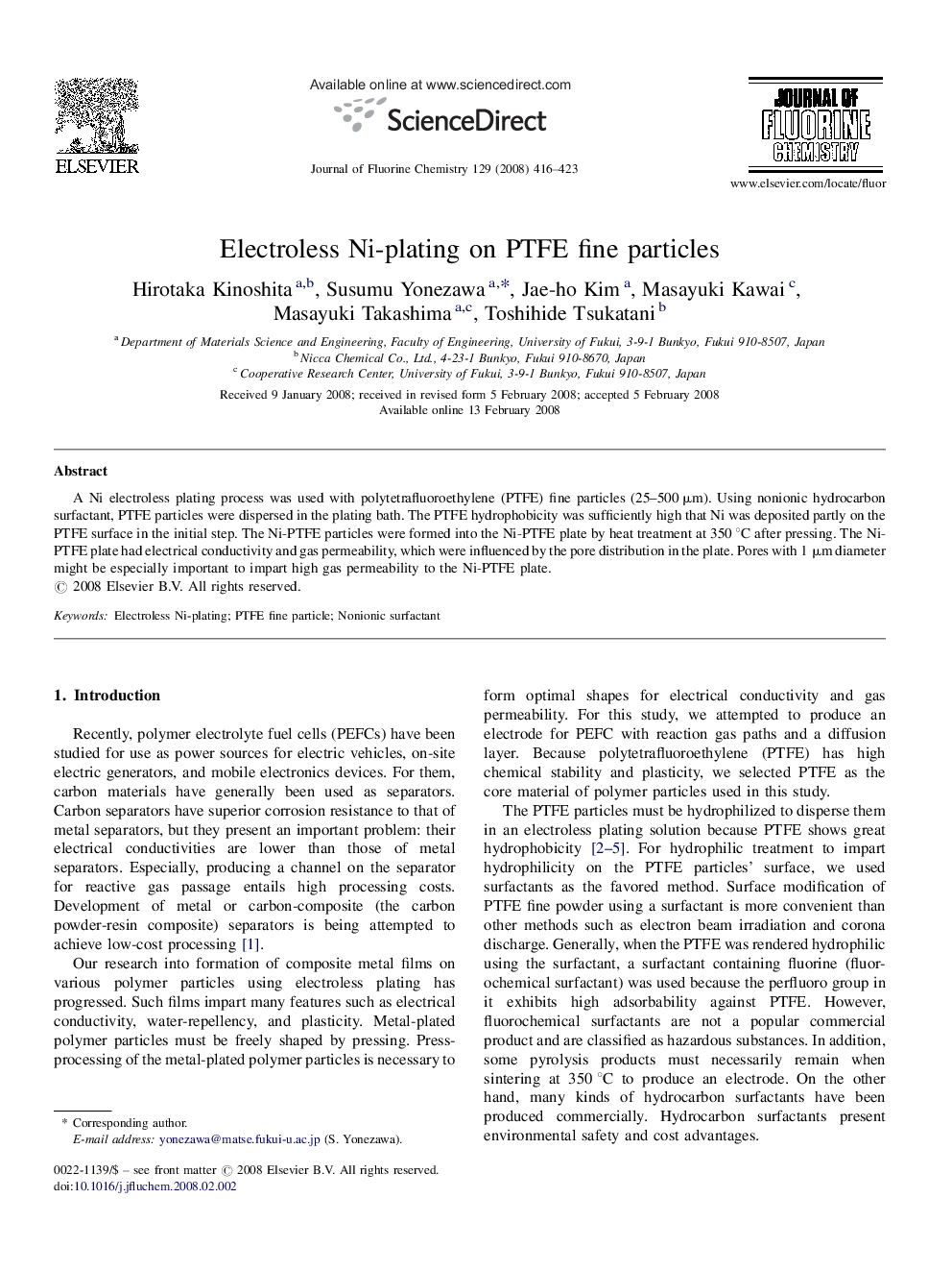 Electroless Ni-plating on PTFE fine particles