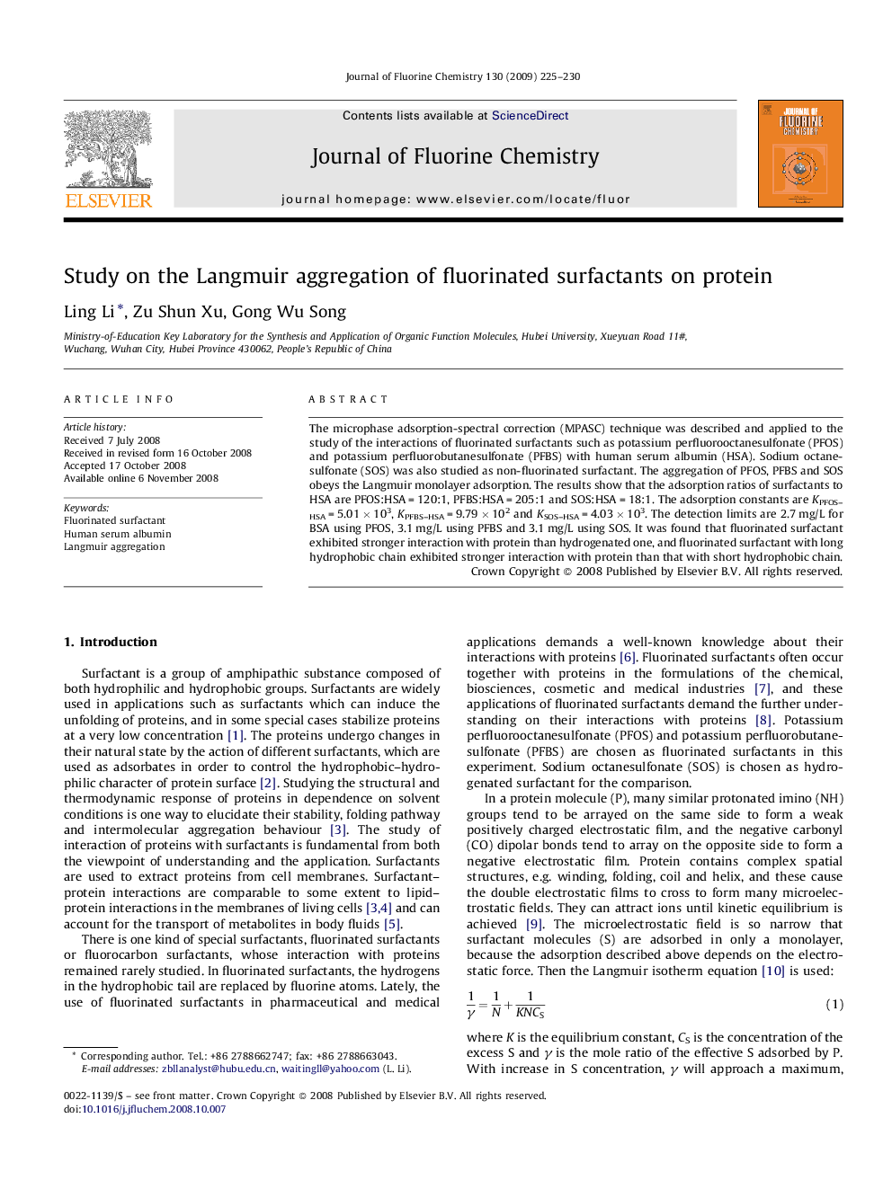 Study on the Langmuir aggregation of fluorinated surfactants on protein