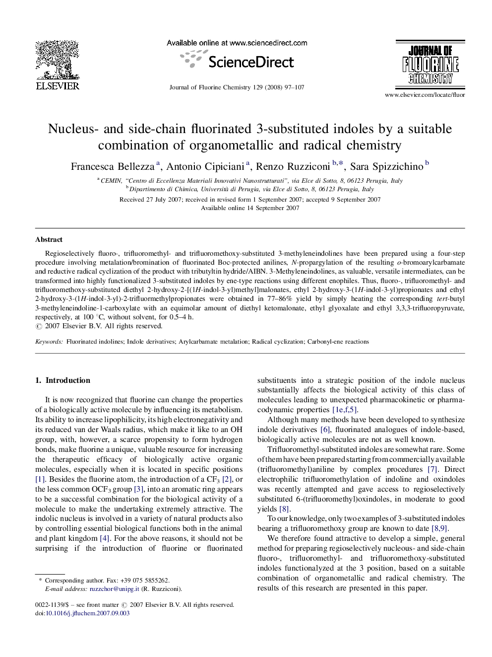 Nucleus- and side-chain fluorinated 3-substituted indoles by a suitable combination of organometallic and radical chemistry