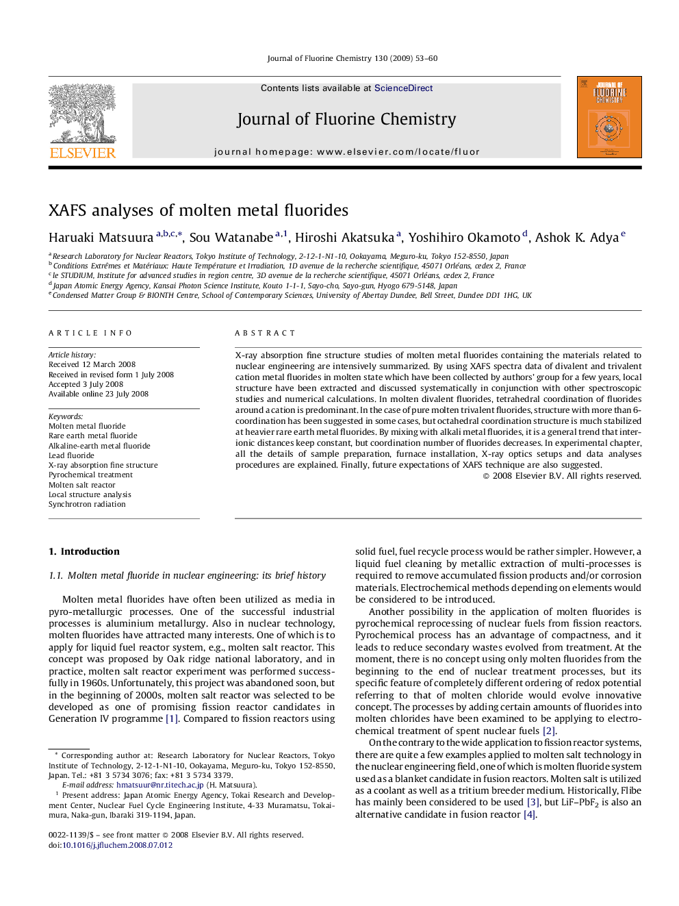 XAFS analyses of molten metal fluorides