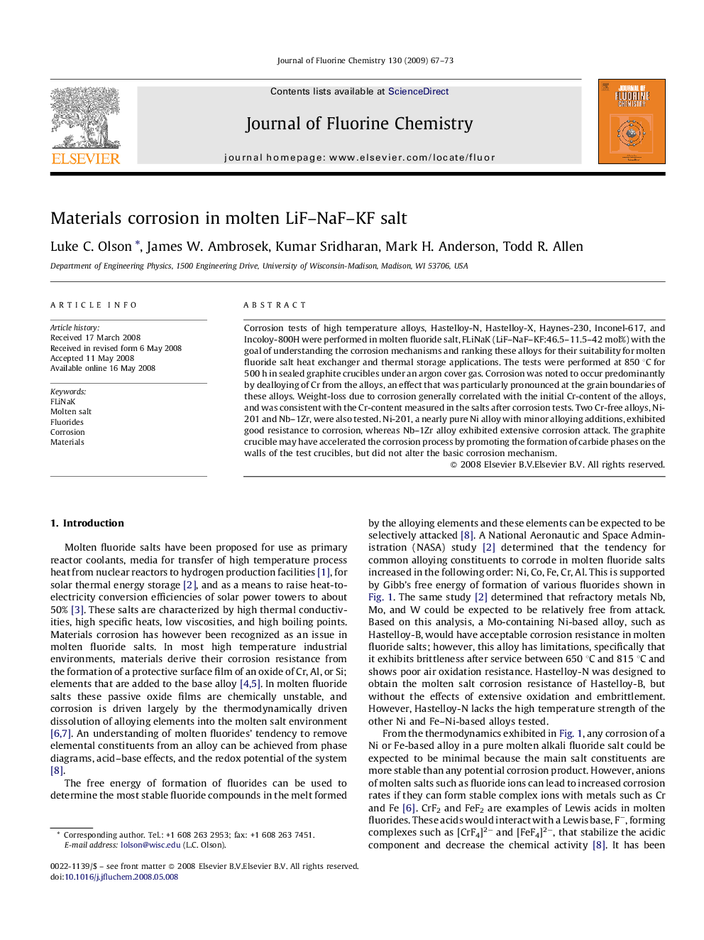 Materials corrosion in molten LiF–NaF–KF salt