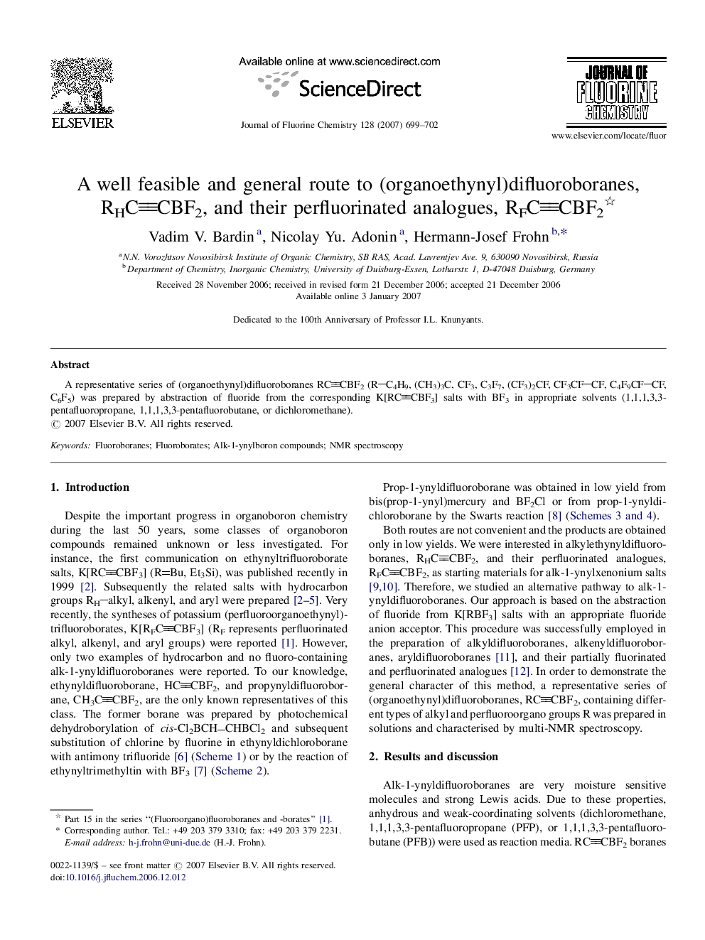 A well feasible and general route to (organoethynyl)difluoroboranes, RHCCBF2, and their perfluorinated analogues, RFCCBF2