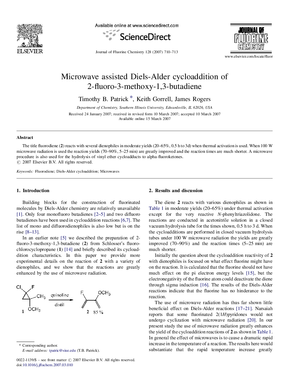 Microwave assisted Diels-Alder cycloaddition of 2-fluoro-3-methoxy-1,3-butadiene