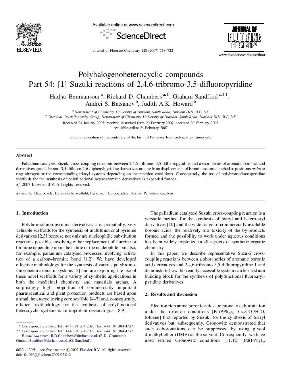 Polyhalogenoheterocyclic compounds: Part 54: [1] Suzuki reactions of 2,4,6-tribromo-3,5-difluoropyridine
