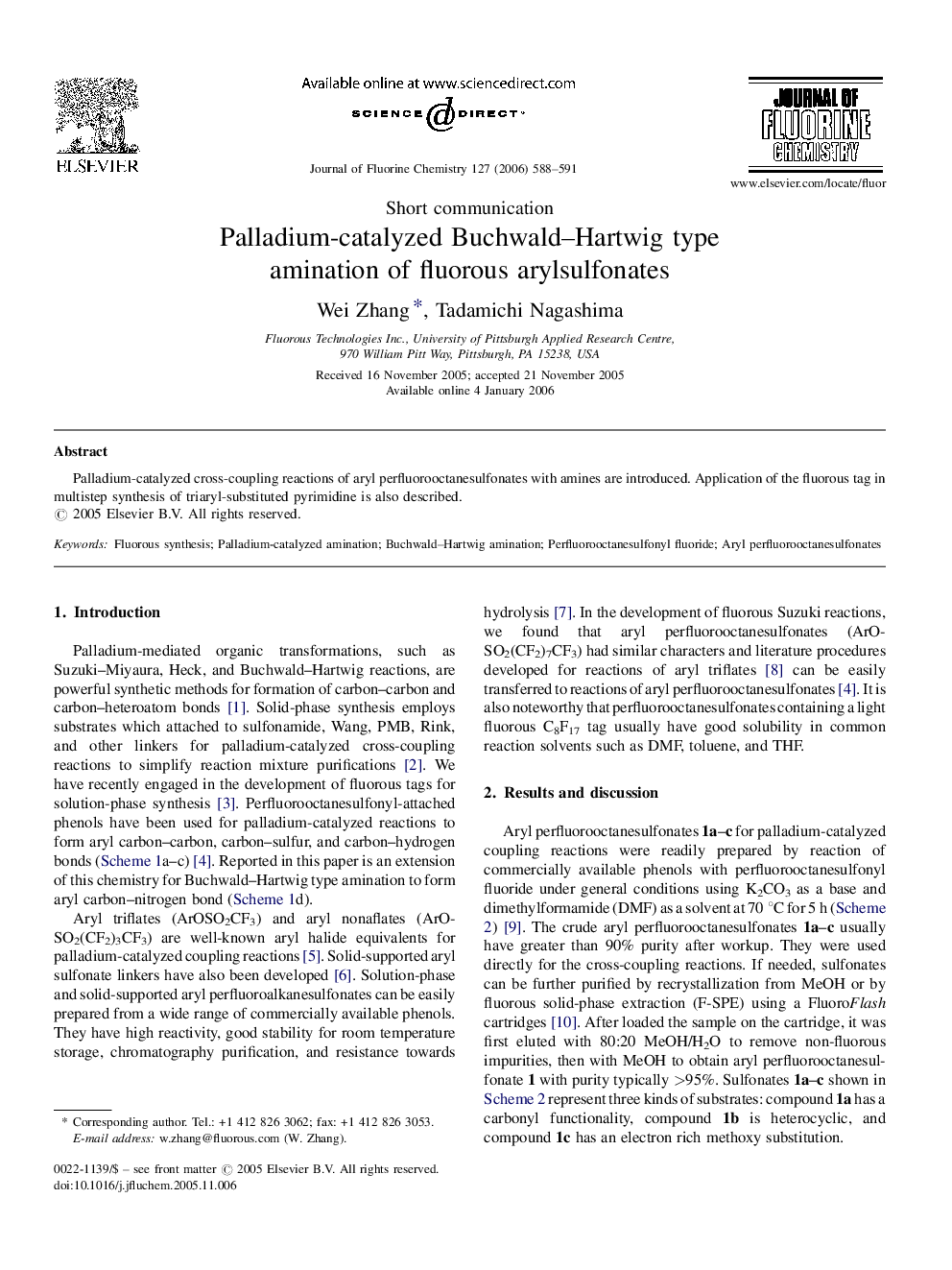 Palladium-catalyzed Buchwald–Hartwig type amination of fluorous arylsulfonates