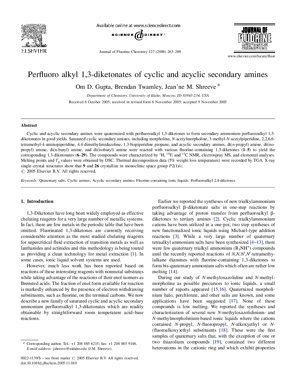 Perfluoro alkyl 1,3-diketonates of cyclic and acyclic secondary amines