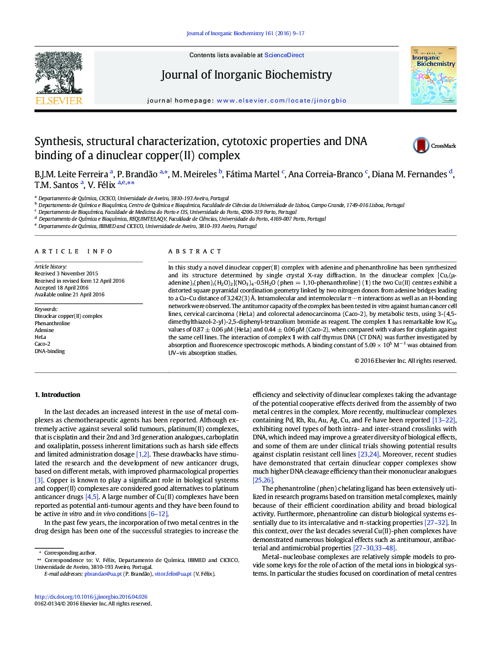 Synthesis, structural characterization, cytotoxic properties and DNA binding of a dinuclear copper(II) complex