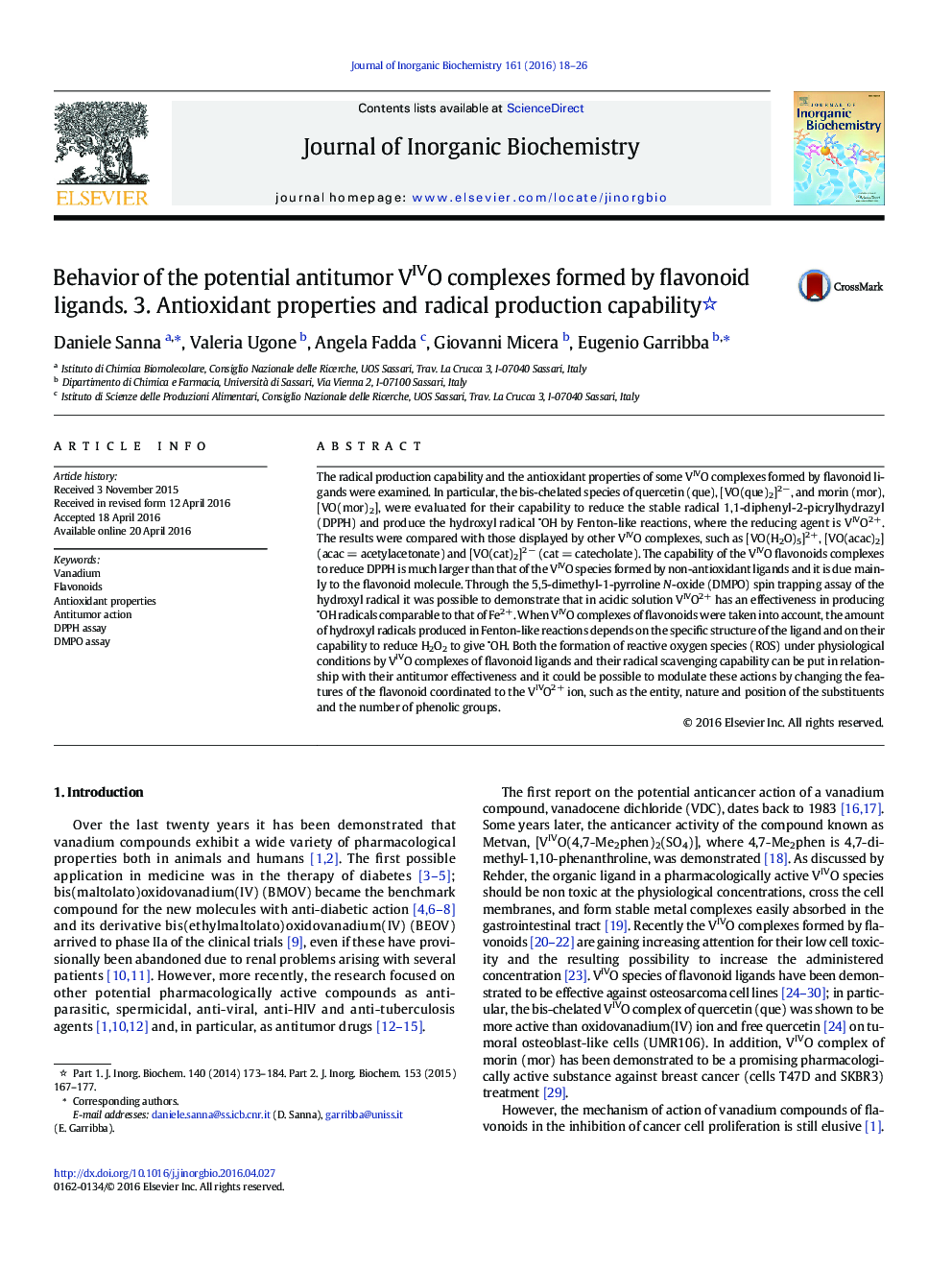 Behavior of the potential antitumor VIVO complexes formed by flavonoid ligands. 3. Antioxidant properties and radical production capability 