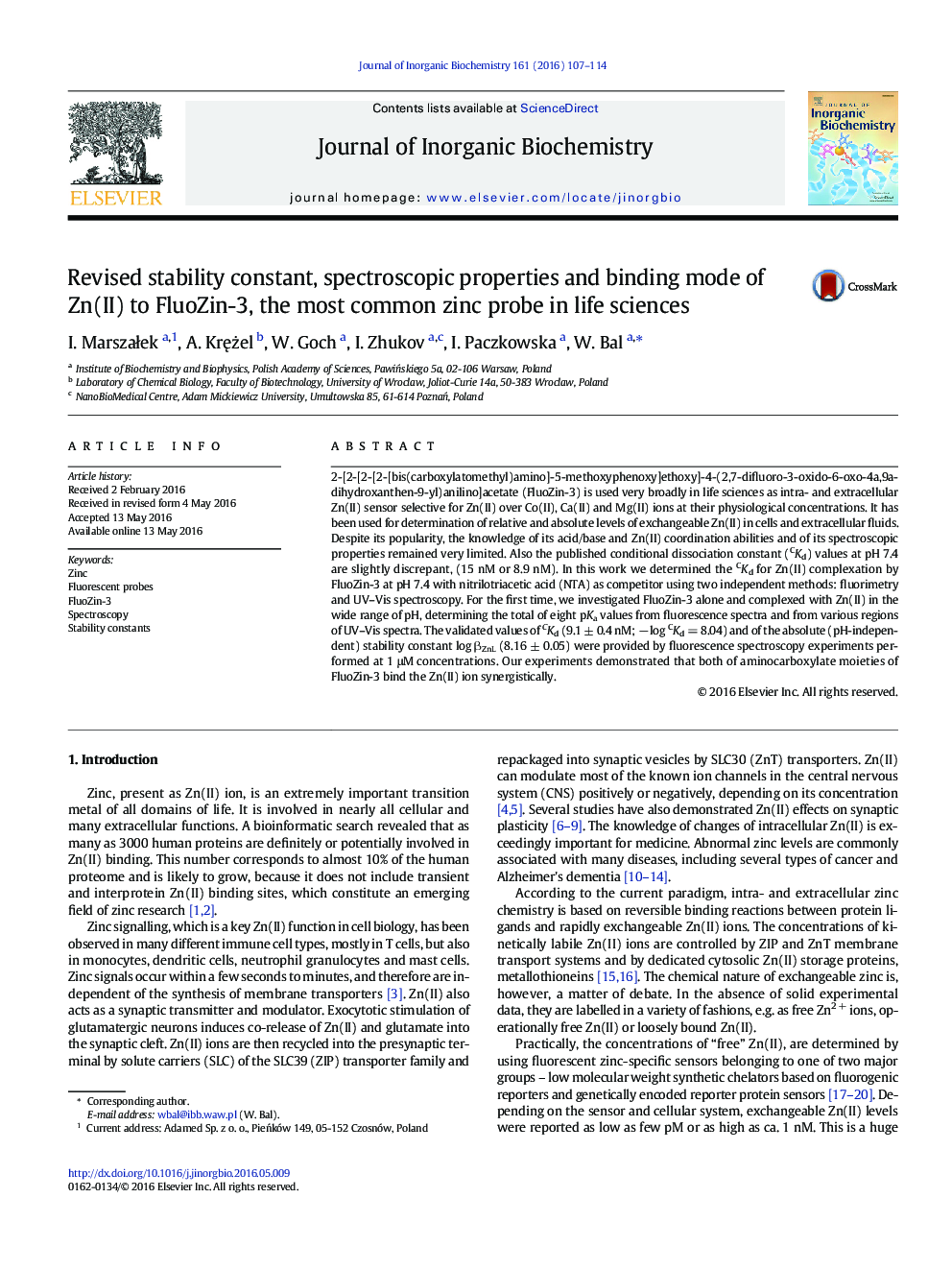 Revised stability constant, spectroscopic properties and binding mode of Zn(II) to FluoZin-3, the most common zinc probe in life sciences