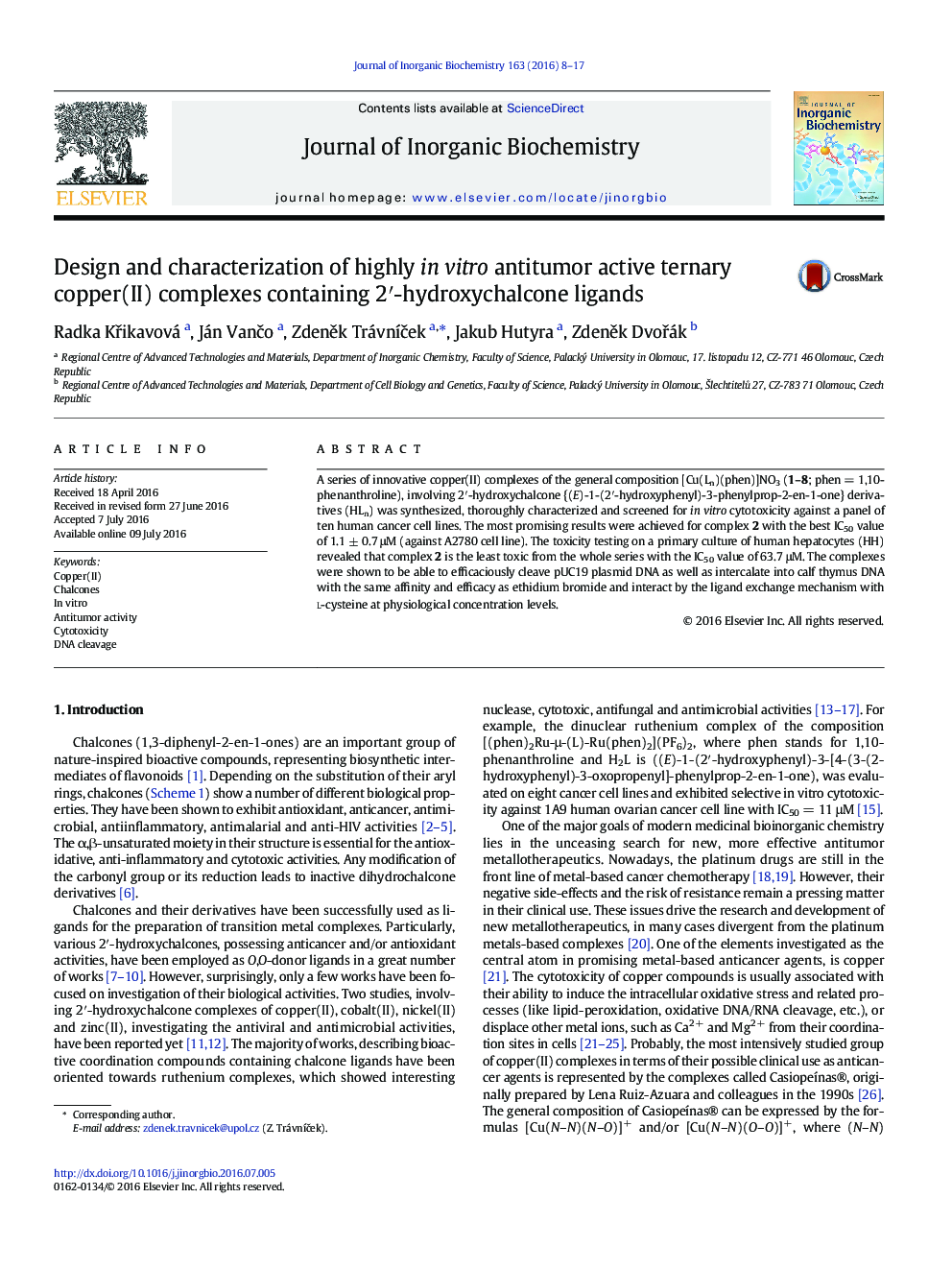 Design and characterization of highly in vitro antitumor active ternary copper(II) complexes containing 2′-hydroxychalcone ligands