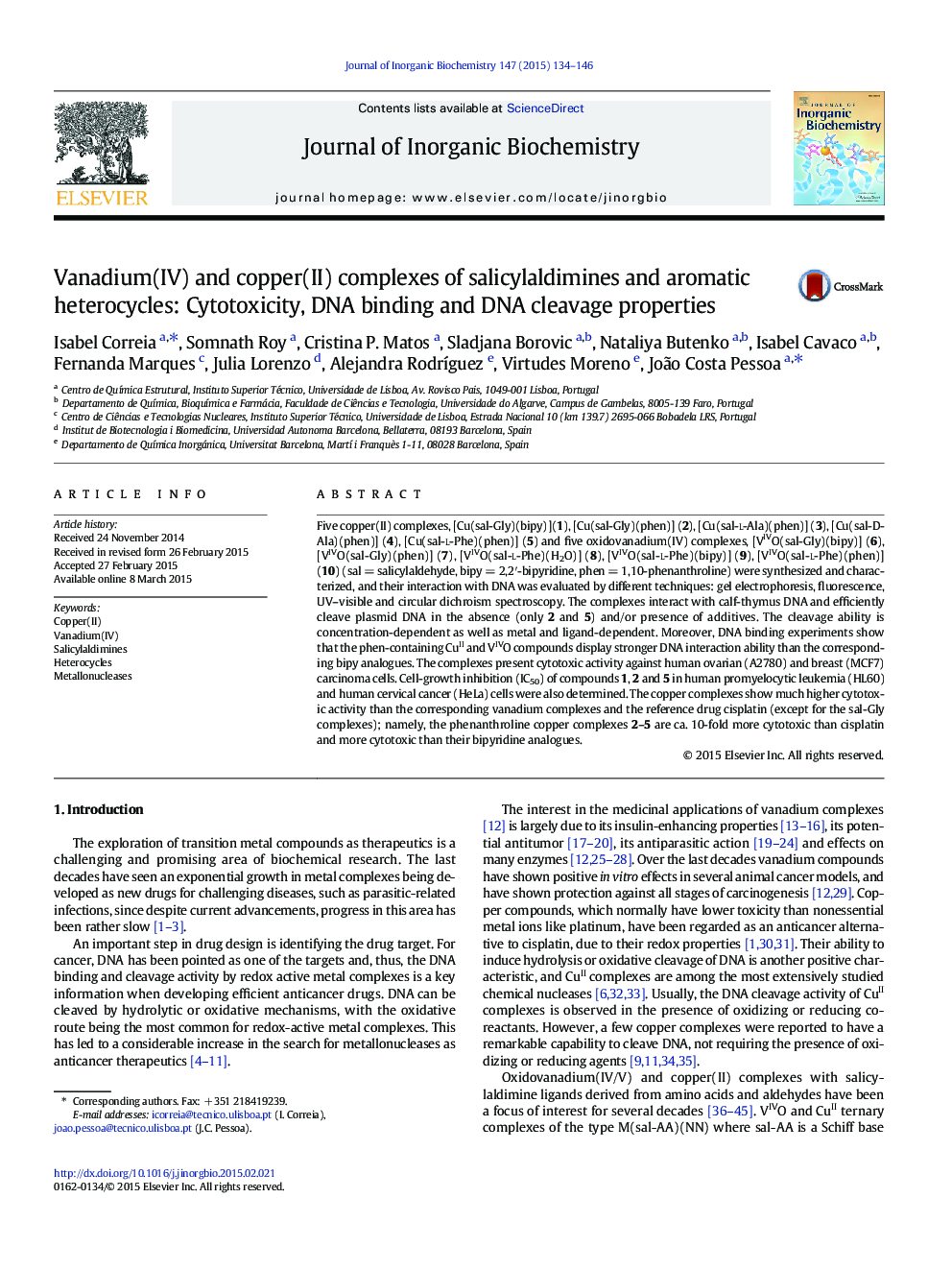 Vanadium(IV) and copper(II) complexes of salicylaldimines and aromatic heterocycles: Cytotoxicity, DNA binding and DNA cleavage properties