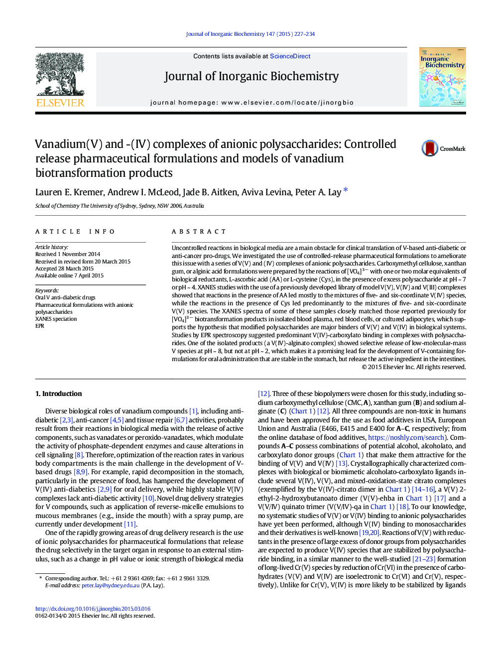 Vanadium(V) and -(IV) complexes of anionic polysaccharides: Controlled release pharmaceutical formulations and models of vanadium biotransformation products