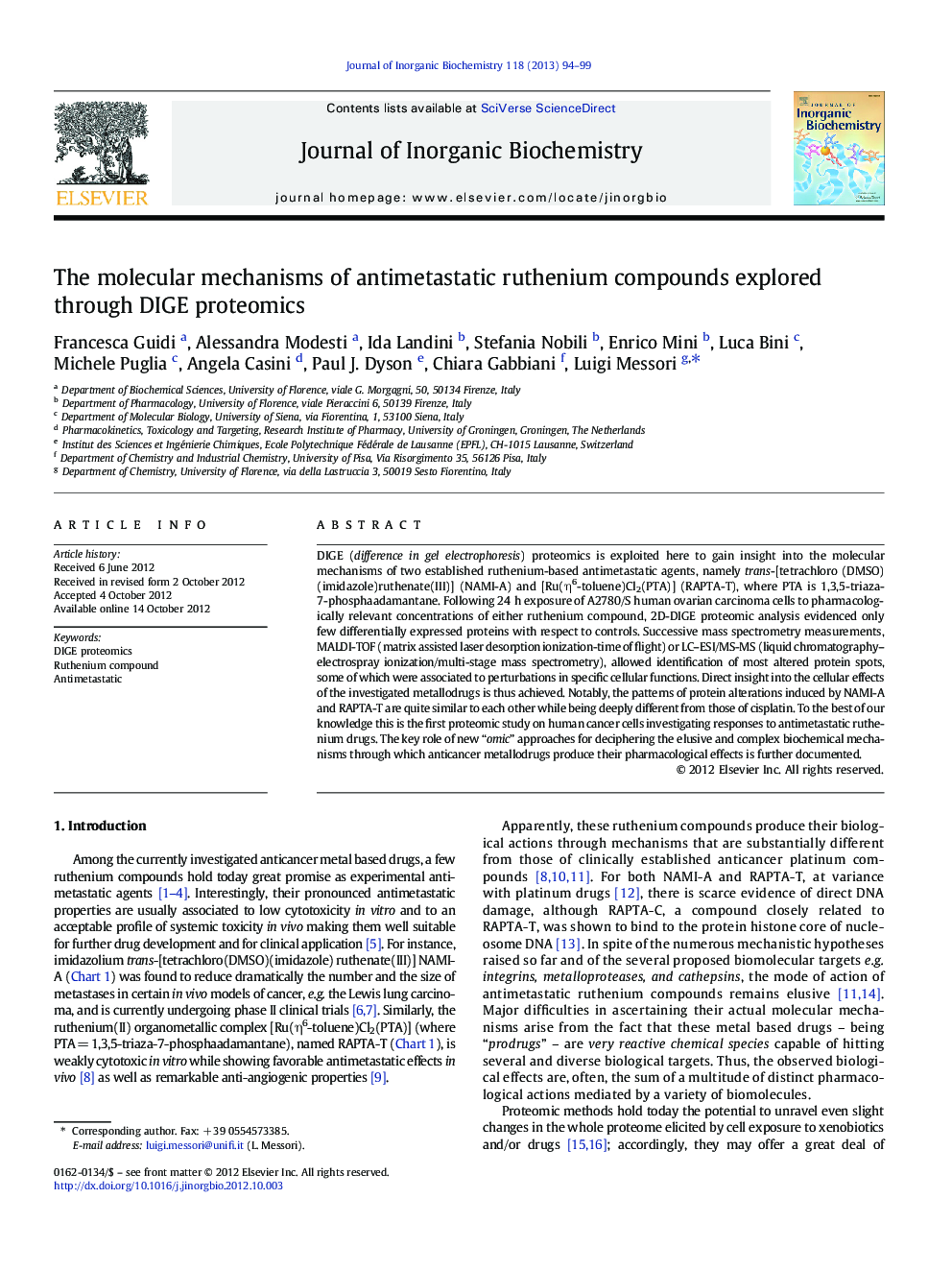 The molecular mechanisms of antimetastatic ruthenium compounds explored through DIGE proteomics