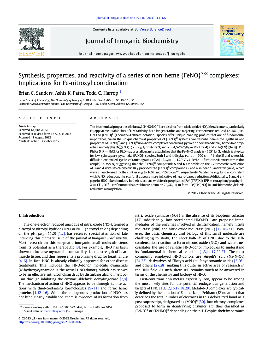 Synthesis, properties, and reactivity of a series of non-heme {FeNO}7/8 complexes: Implications for Fe-nitroxyl coordination