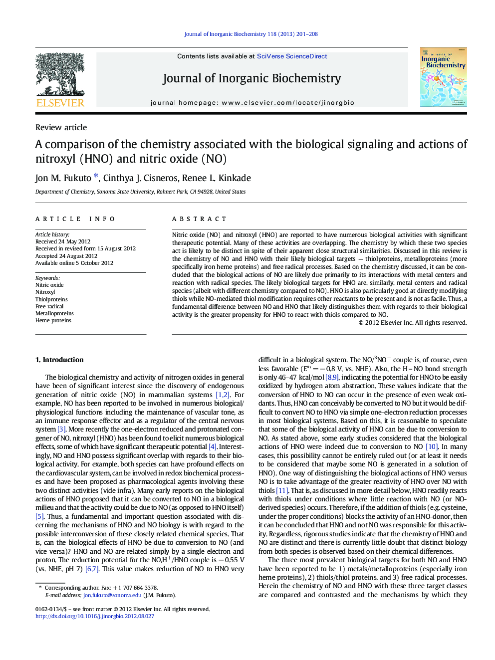 عکس صفحه اول مقاله: A comparison of the chemistry associated with the biological signaling and actions of nitroxyl (HNO) and nitric oxide (NO) A comparison of the chemistry associated with the biological signaling and actions of nitroxyl (HNO) and nitric oxide (NO)