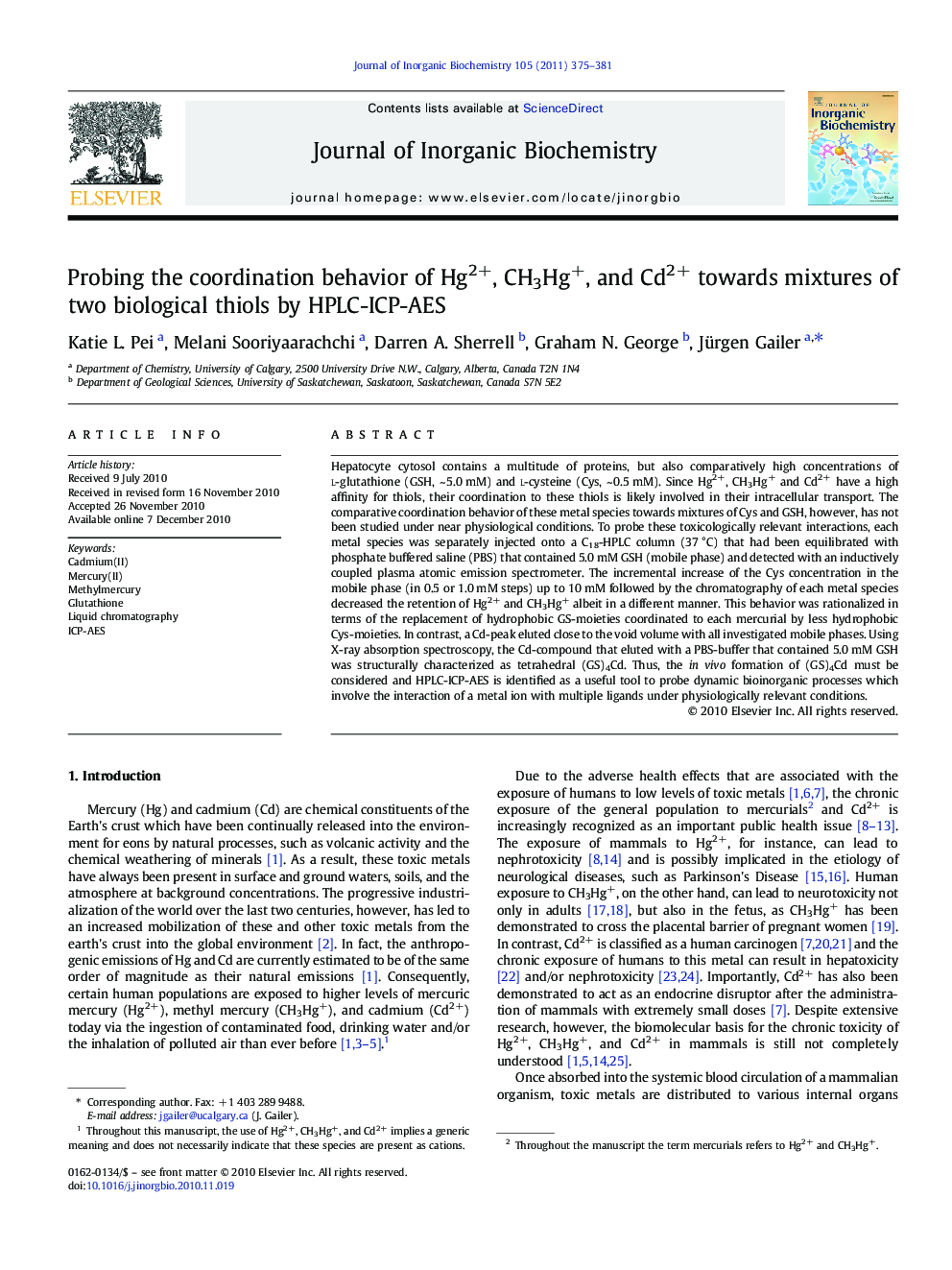 Probing the coordination behavior of Hg2+, CH3Hg+, and Cd2+ towards mixtures of two biological thiols by HPLC-ICP-AES