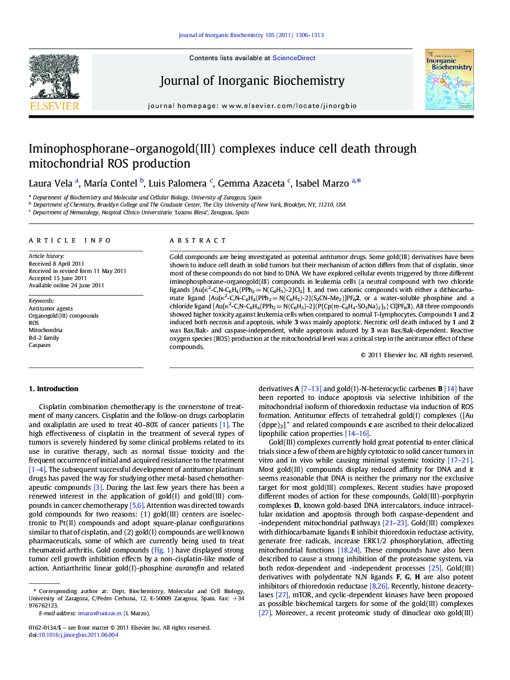 Iminophosphorane–organogold(III) complexes induce cell death through mitochondrial ROS production