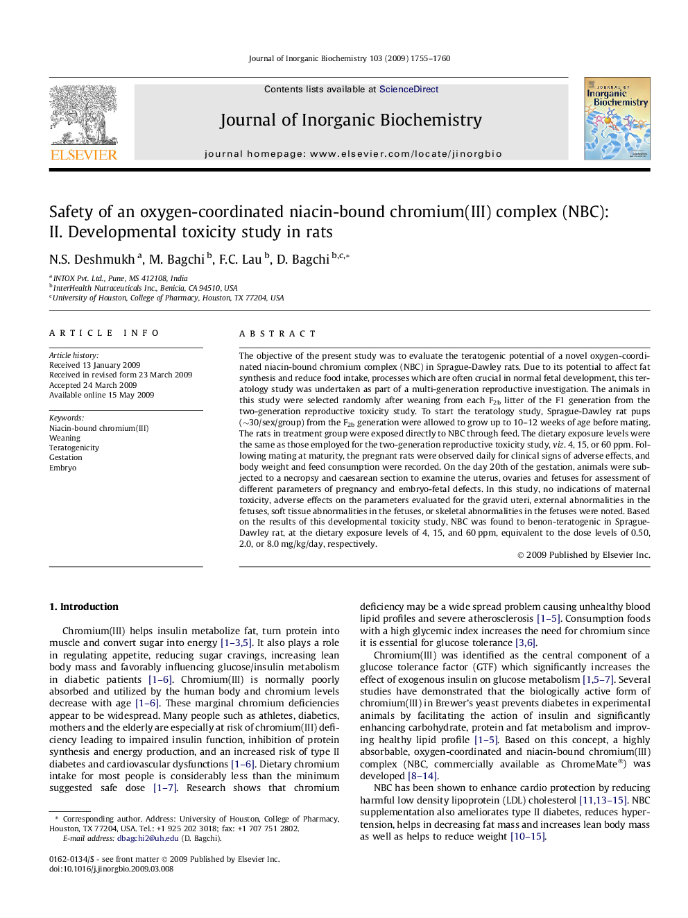 Safety of an oxygen-coordinated niacin-bound chromium(III) complex (NBC): II. Developmental toxicity study in rats