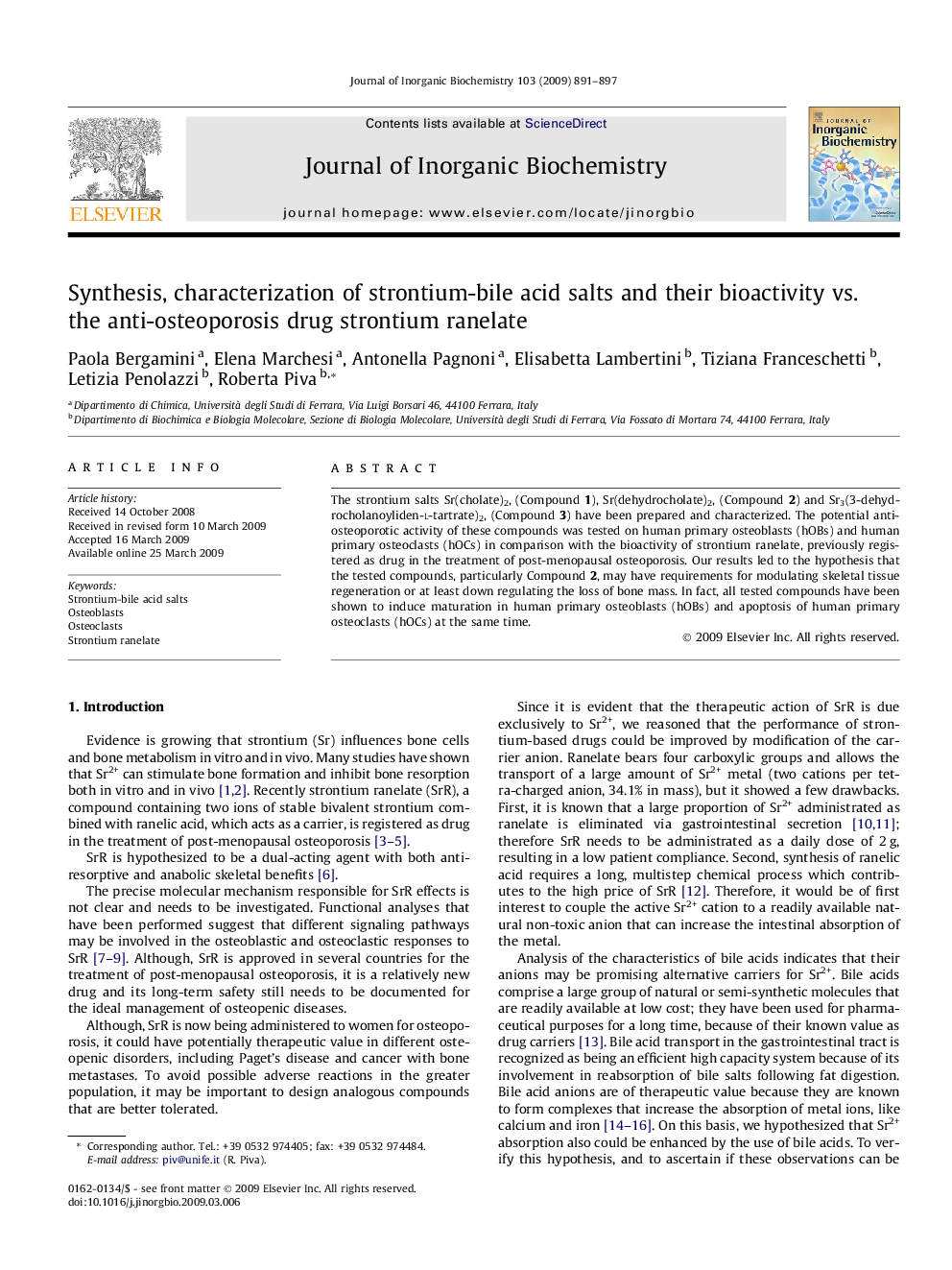 Synthesis, characterization of strontium-bile acid salts and their bioactivity vs. the anti-osteoporosis drug strontium ranelate