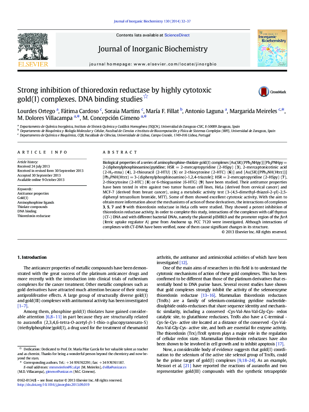 Strong inhibition of thioredoxin reductase by highly cytotoxic gold(I) complexes. DNA binding studies 