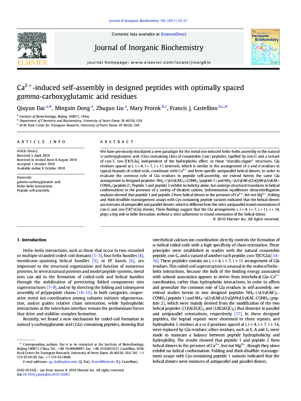 Ca2+-induced self-assembly in designed peptides with optimally spaced gamma-carboxyglutamic acid residues