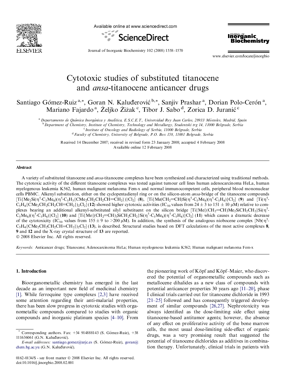 Cytotoxic studies of substituted titanocene and ansa-titanocene anticancer drugs