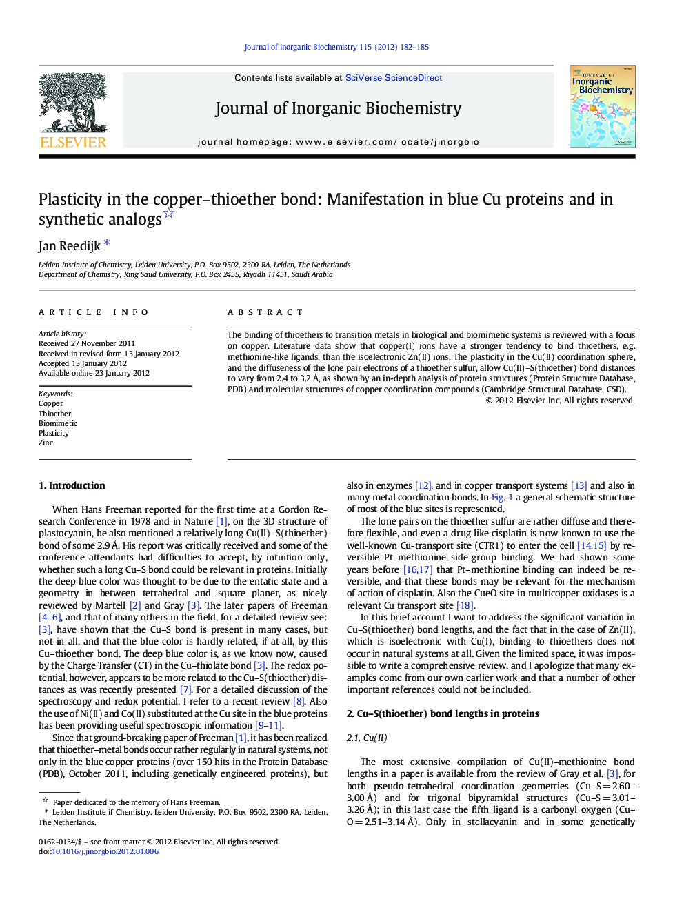 Plasticity in the copper–thioether bond: Manifestation in blue Cu proteins and in synthetic analogs 