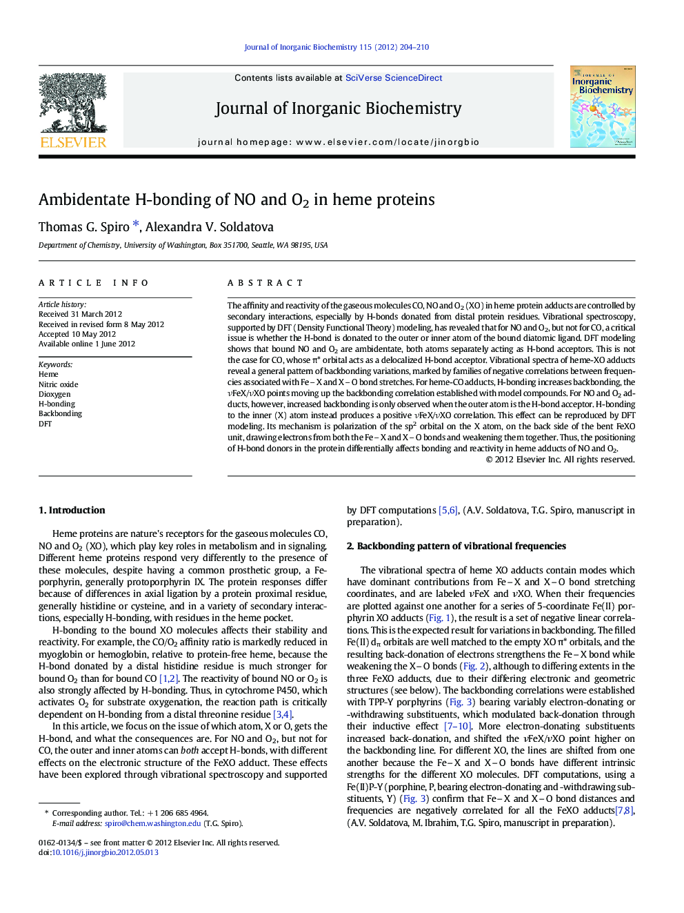 Ambidentate H-bonding of NO and O2 in heme proteins