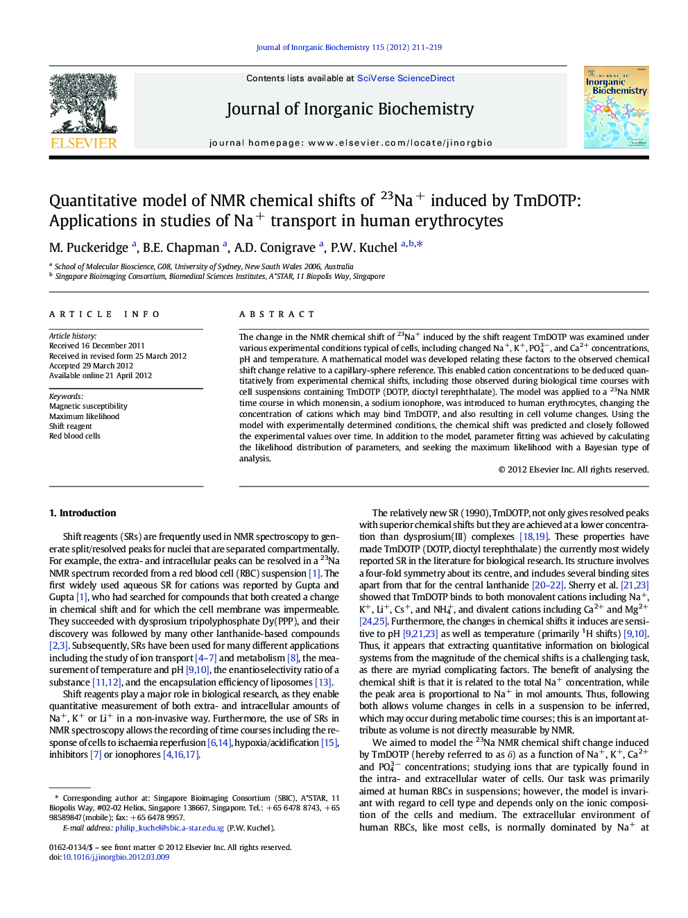 Quantitative model of NMR chemical shifts of 23Na+ induced by TmDOTP: Applications in studies of Na+ transport in human erythrocytes