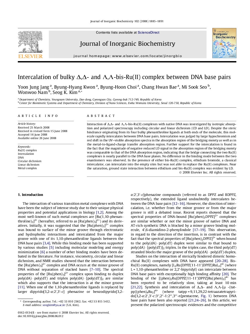 Intercalation of bulky Δ,Δ- and Λ,Λ-bis-Ru(II) complex between DNA base pairs
