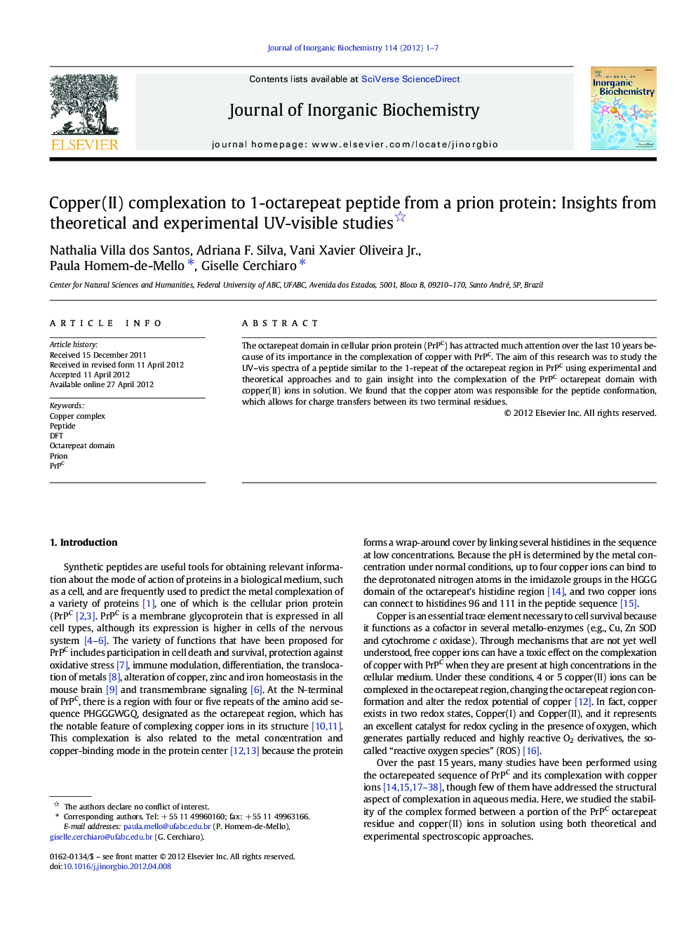 Copper(II) complexation to 1-octarepeat peptide from a prion protein: Insights from theoretical and experimental UV-visible studies 