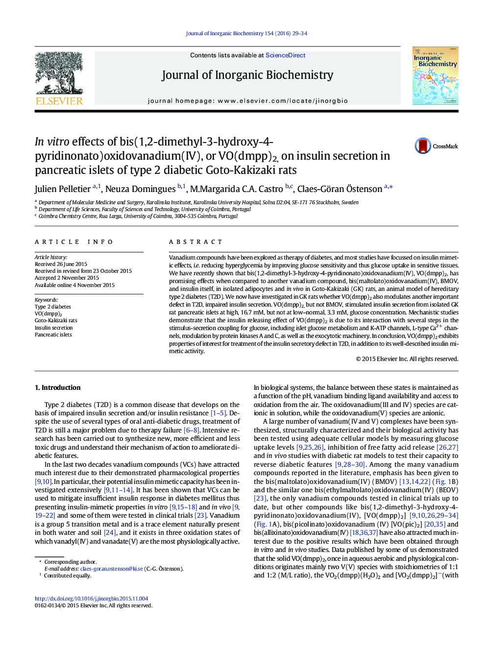 In vitro effects of bis(1,2-dimethyl-3-hydroxy-4-pyridinonato)oxidovanadium(IV), or VO(dmpp)2, on insulin secretion in pancreatic islets of type 2 diabetic Goto-Kakizaki rats