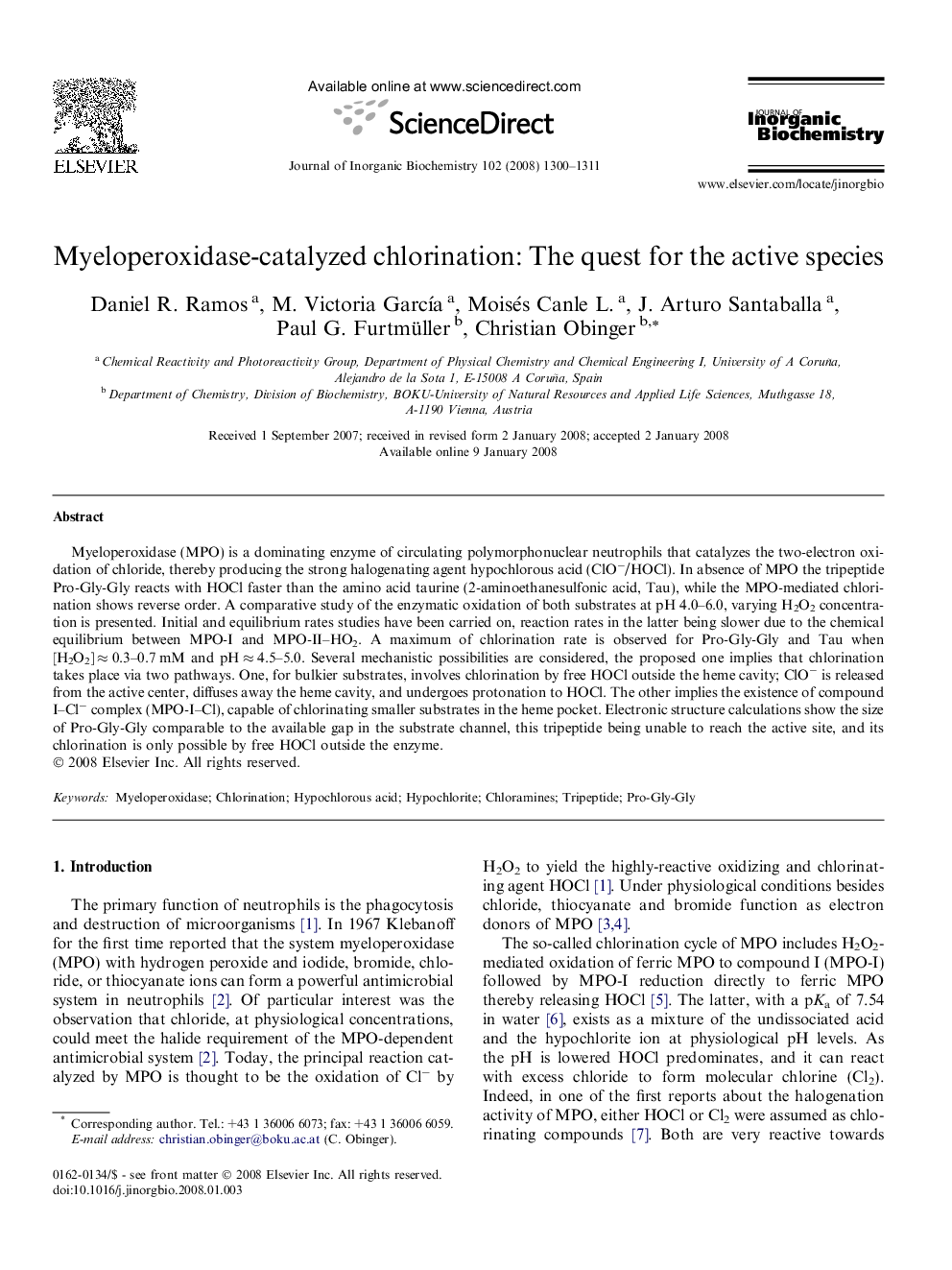 Myeloperoxidase-catalyzed chlorination: The quest for the active species