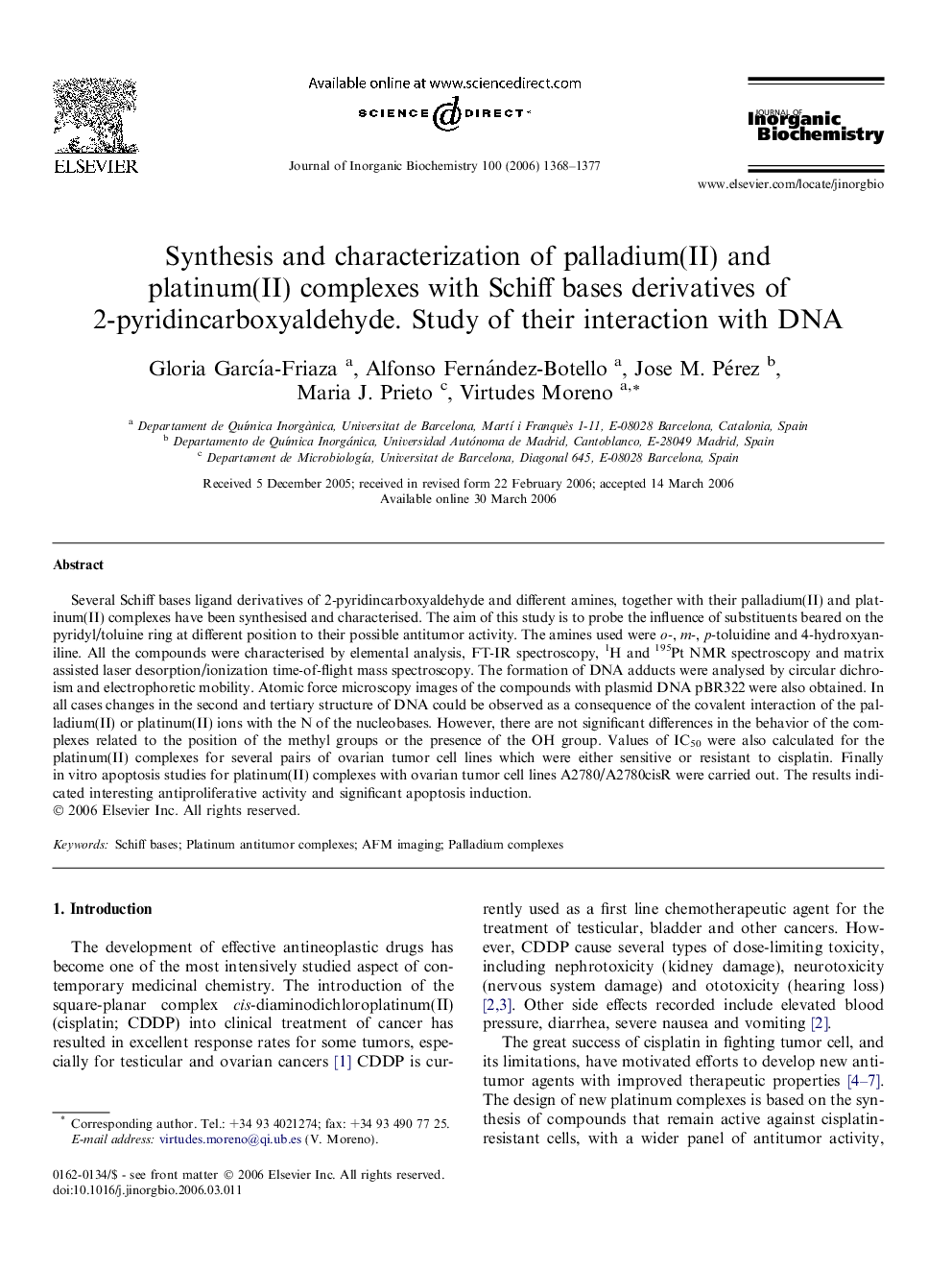 Synthesis and characterization of palladium(II) and platinum(II) complexes with Schiff bases derivatives of 2-pyridincarboxyaldehyde. Study of their interaction with DNA