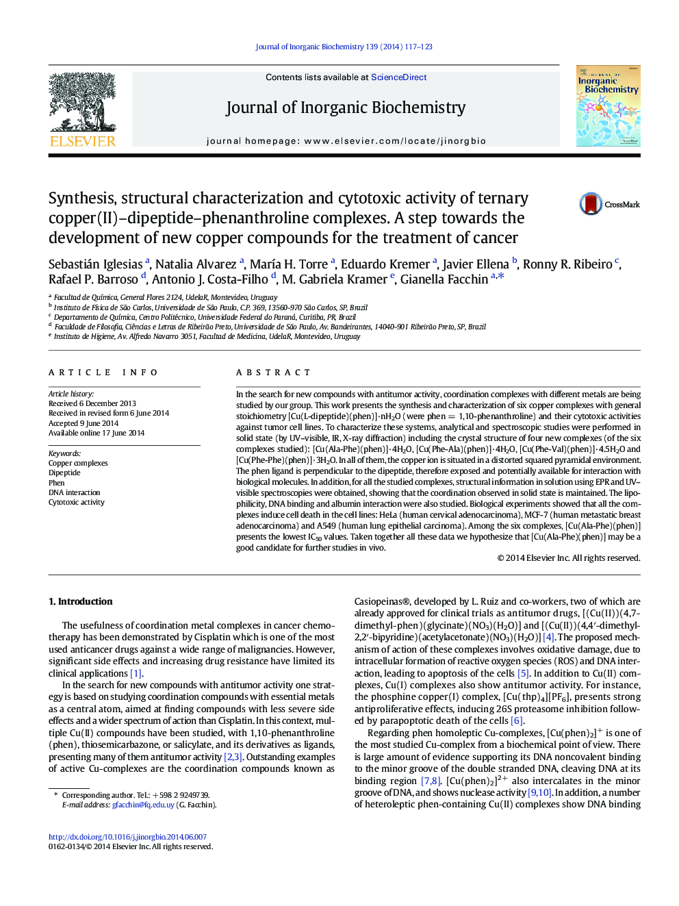 Synthesis, structural characterization and cytotoxic activity of ternary copper(II)–dipeptide–phenanthroline complexes. A step towards the development of new copper compounds for the treatment of cancer