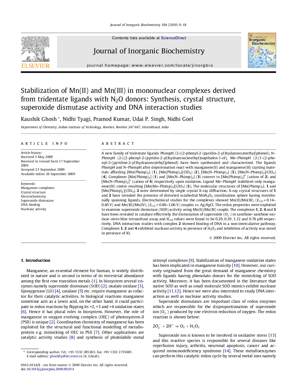 Stabilization of Mn(II) and Mn(III) in mononuclear complexes derived from tridentate ligands with N2O donors: Synthesis, crystal structure, superoxide dismutase activity and DNA interaction studies