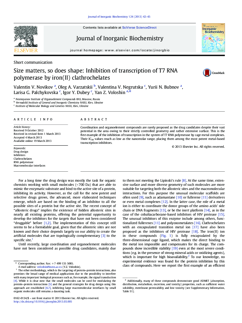 Size matters, so does shape: Inhibition of transcription of T7 RNA polymerase by iron(II) clathrochelates