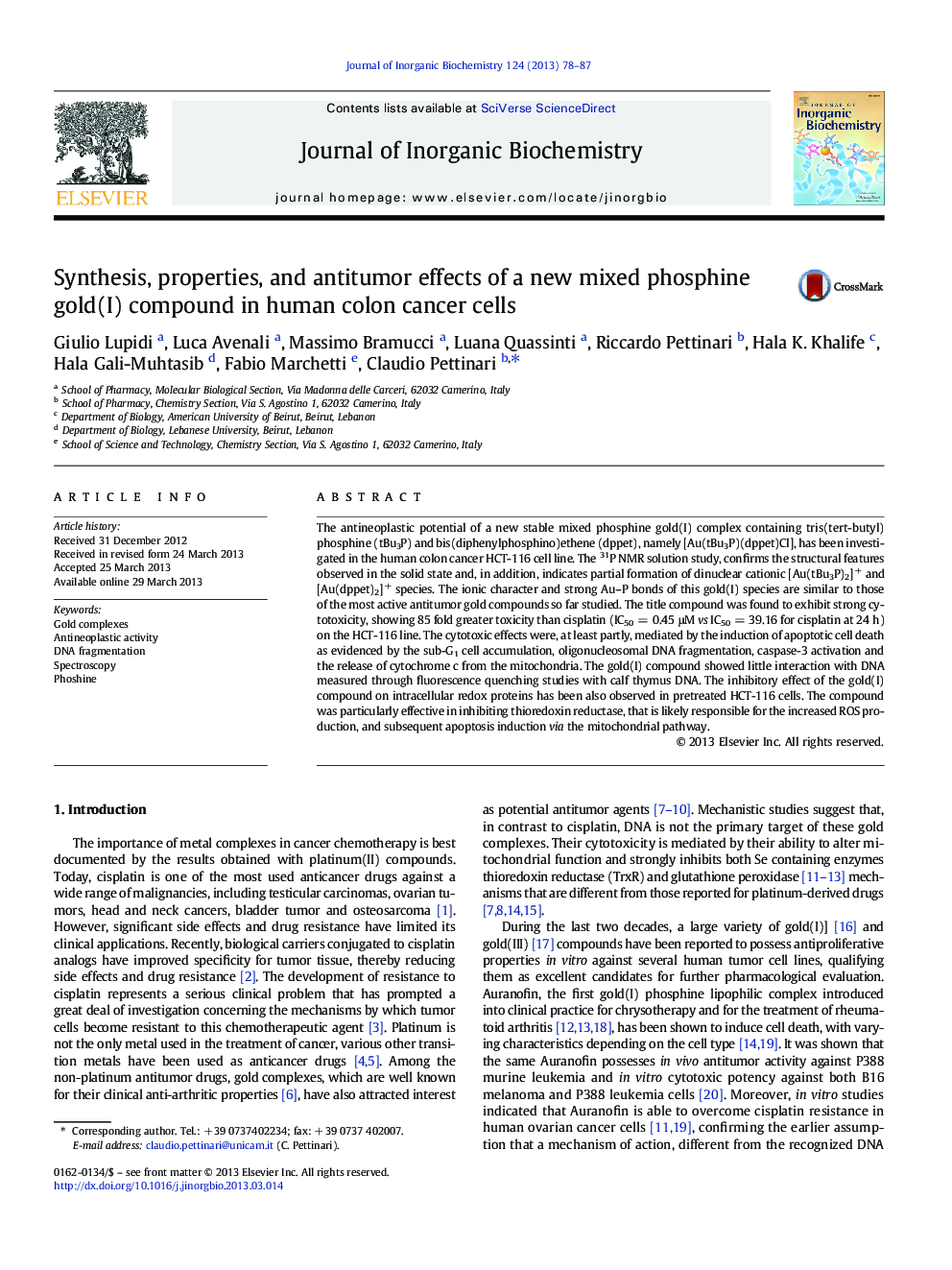 عکس صفحه اول مقاله: Synthesis, properties, and antitumor effects of a new mixed phosphine gold(I) compound in human colon cancer cells Synthesis, properties, and antitumor effects of a new mixed phosphine gold(I) compound in human colon cancer cells