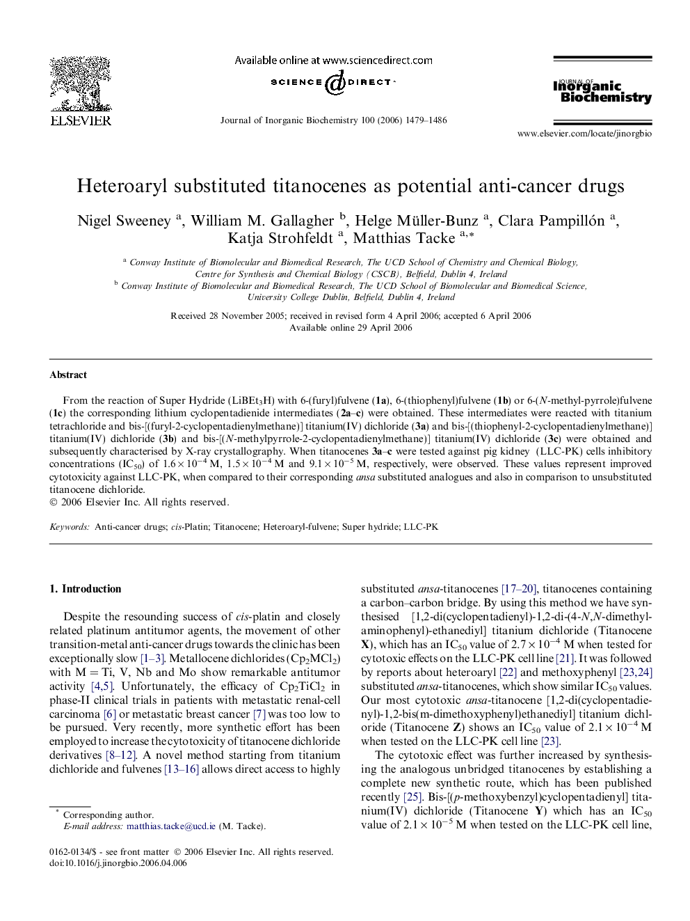 Heteroaryl substituted titanocenes as potential anti-cancer drugs