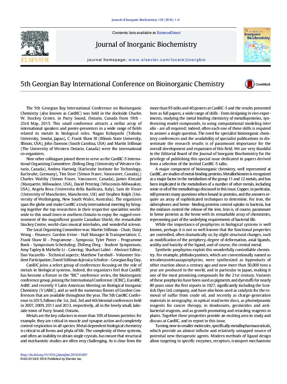 5th Georgian Bay International Conference on Bioinorganic Chemistry