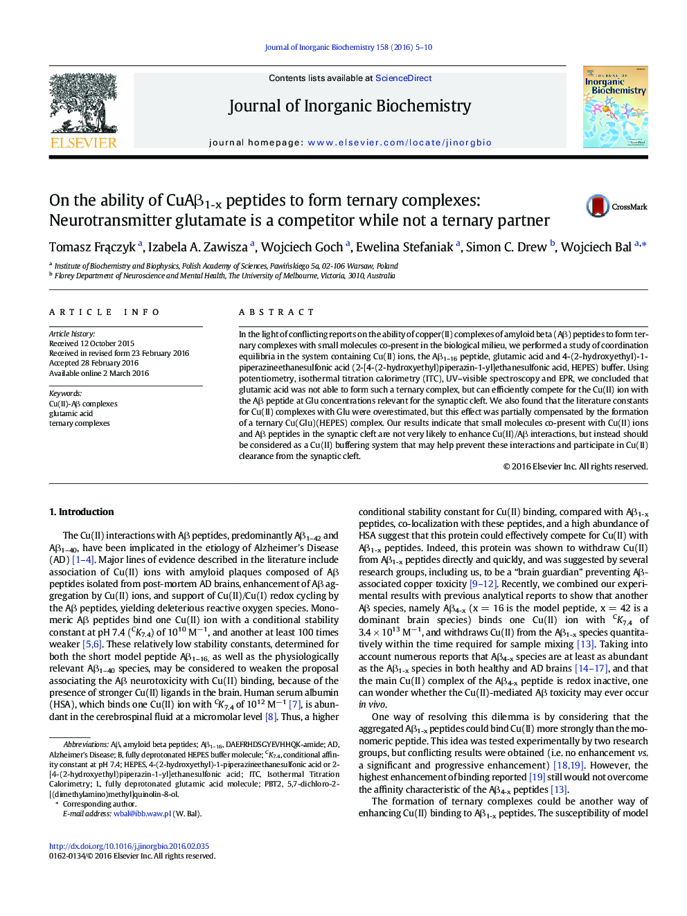 On the ability of CuAβ1-x peptides to form ternary complexes: Neurotransmitter glutamate is a competitor while not a ternary partner