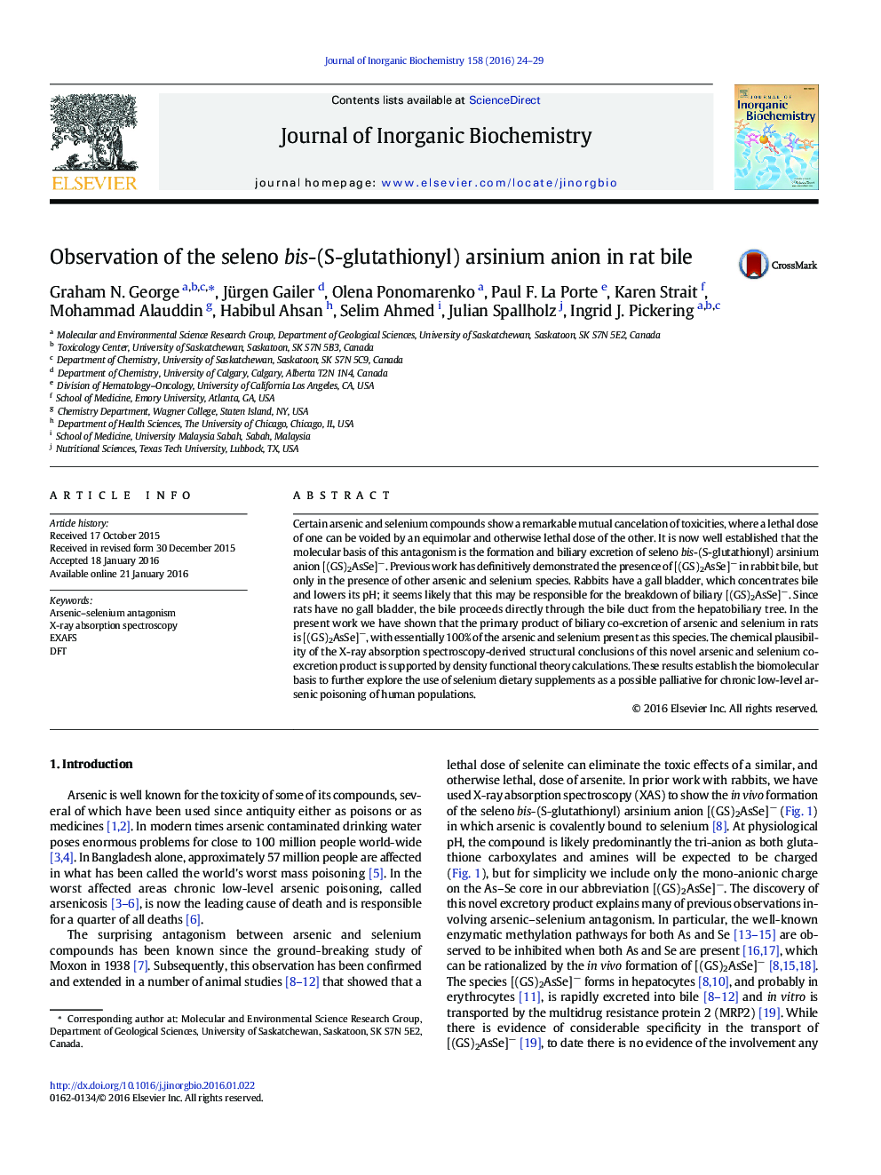 Observation of the seleno bis-(S-glutathionyl) arsinium anion in rat bile