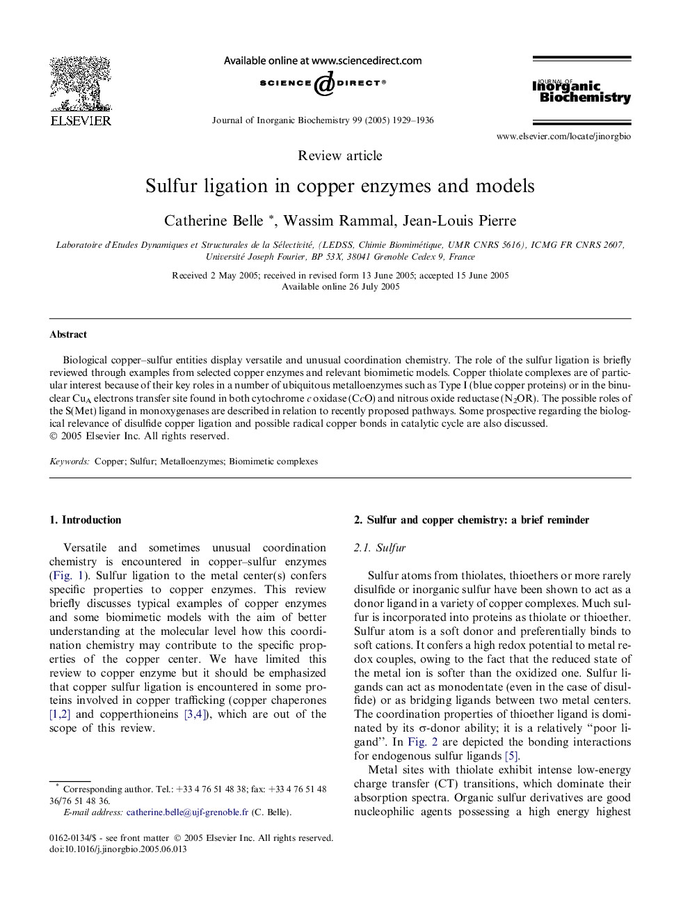 Sulfur ligation in copper enzymes and models