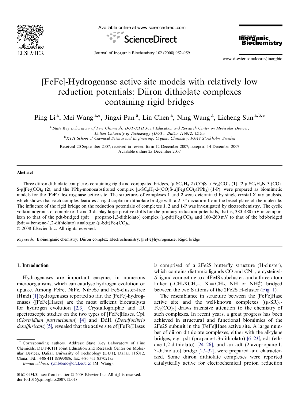 [FeFe]-Hydrogenase active site models with relatively low reduction potentials: Diiron dithiolate complexes containing rigid bridges