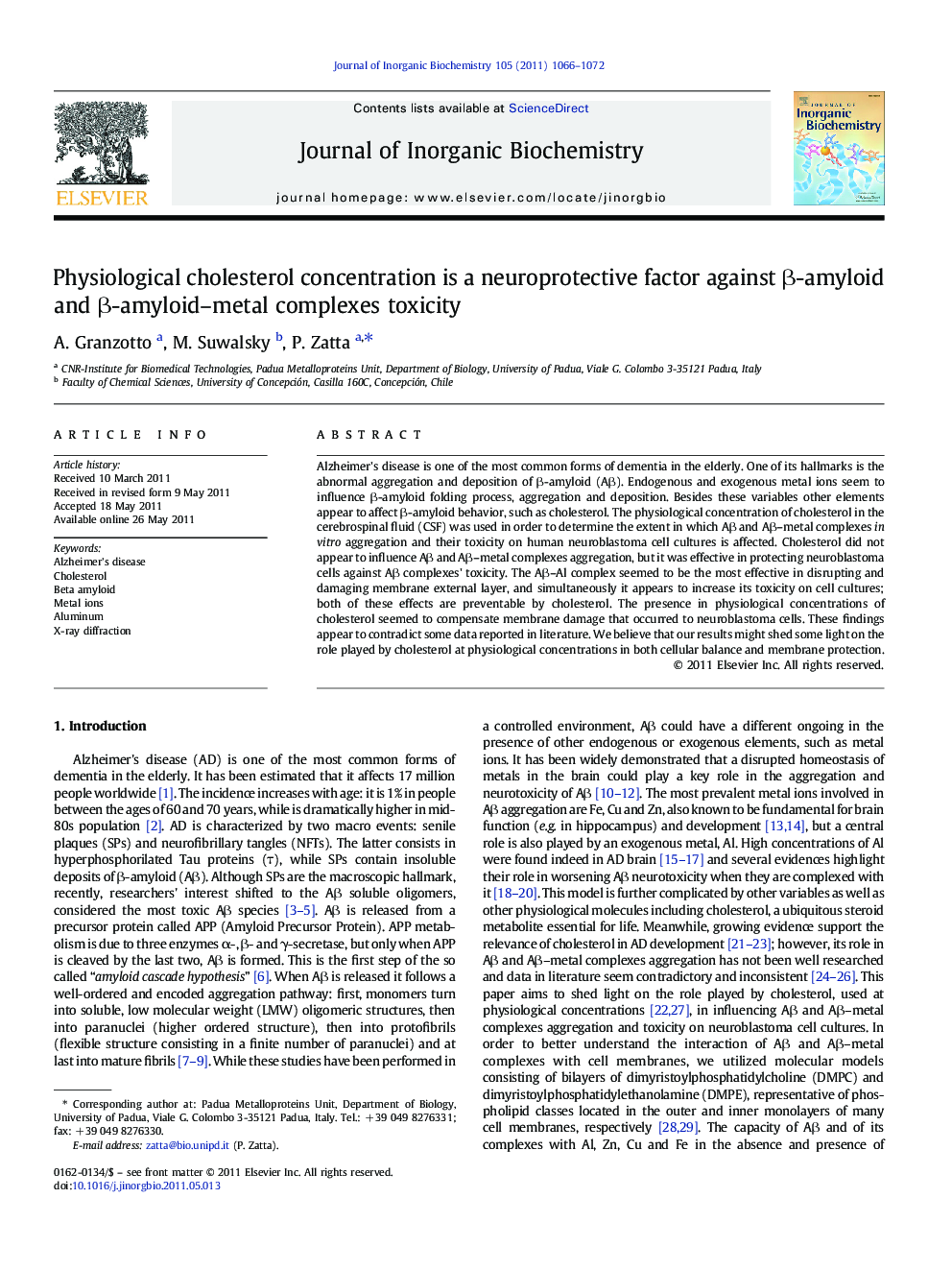 Physiological cholesterol concentration is a neuroprotective factor against β-amyloid and β-amyloid–metal complexes toxicity