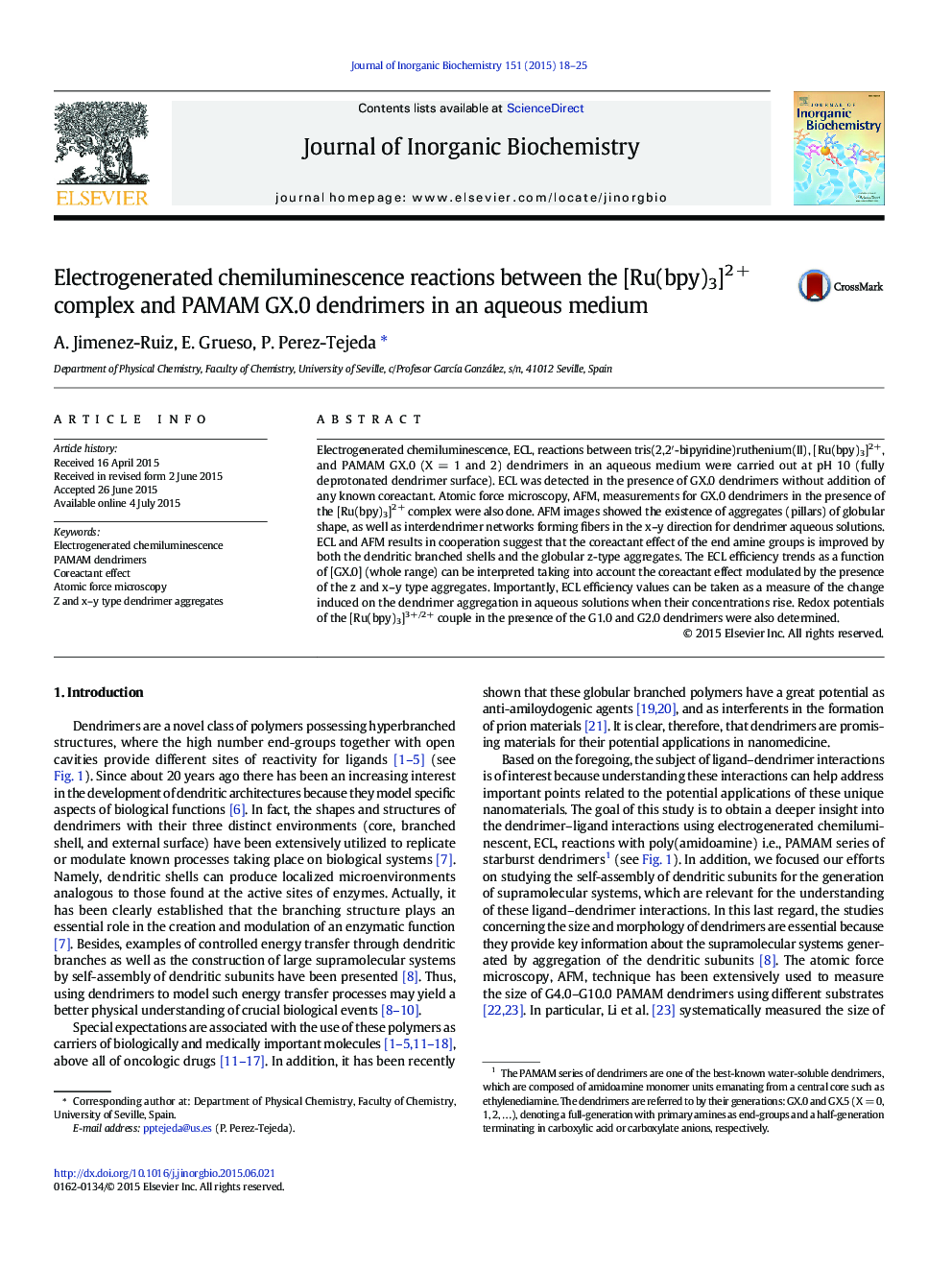 Electrogenerated chemiluminescence reactions between the [Ru(bpy)3]2 + complex and PAMAM GX.0 dendrimers in an aqueous medium