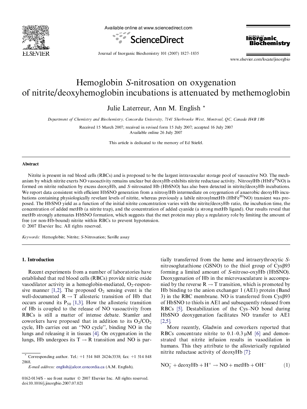 Hemoglobin S-nitrosation on oxygenation of nitrite/deoxyhemoglobin incubations is attenuated by methemoglobin